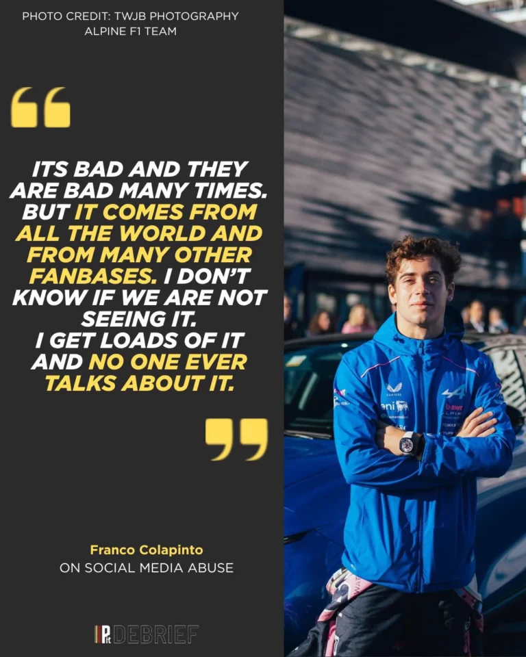 Franco Colapinto Calls on Fans to End Abuse for His Future 10 pit debrief on x colapinto addresses social media abuse the Franco Colapinto Calls on Fans to End Abuse for His Future